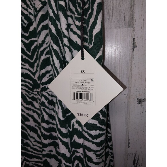Ava & Viv Ruffle 2X Midi Linen Blend Dress Zebra Print Green & White NWT - Picture 5 of 9